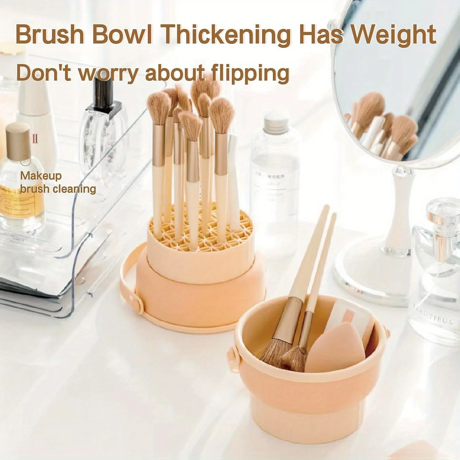 2-Piece Set - Makeup Brush Cleaning Pad and Makeup Brush Cleaner, 3-in-1 Silicone Makeup Brush Cleaning Bowl and Gray Makeup