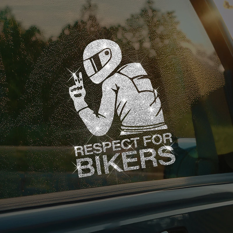 Glitter Respect For Bikers Vinyl Stickers Removable No Residue Bling Decals For Truck Van Laptop Wall Vehicle Surface DIY Decor