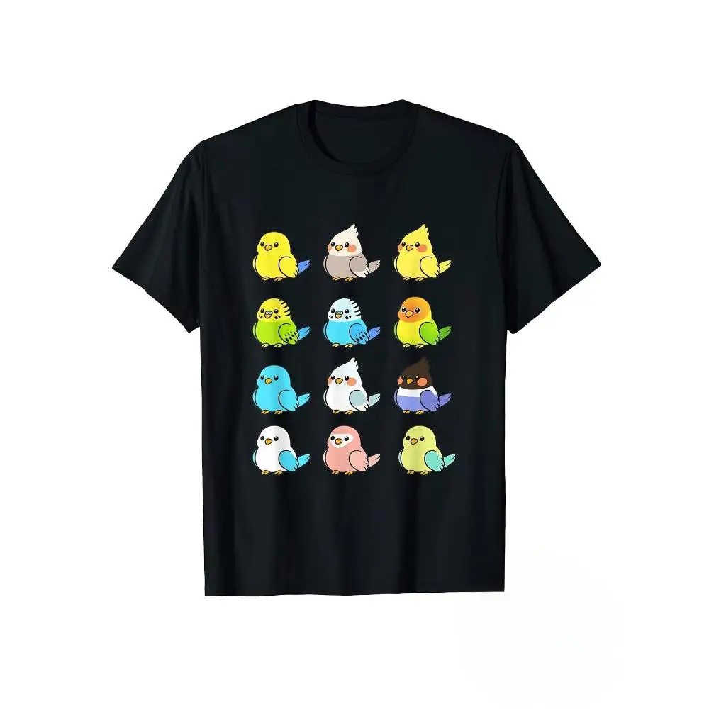 Colorful Bird Parrot Cartoon Graphic Print Men's Short Sleeve Round Neck Cotton T-Shirt Casual Breathable Summer Fashion Gift