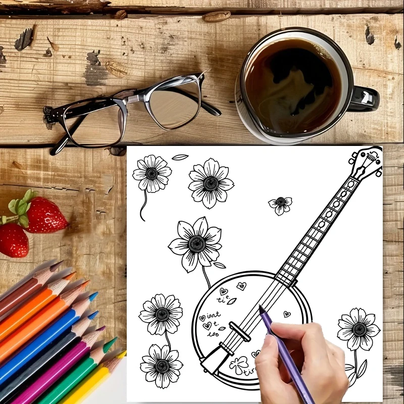 28 Pages Musical Instrument Coloring Book Coloring Book for Adult Stress Reduction | Colouring Book for Stress Relief