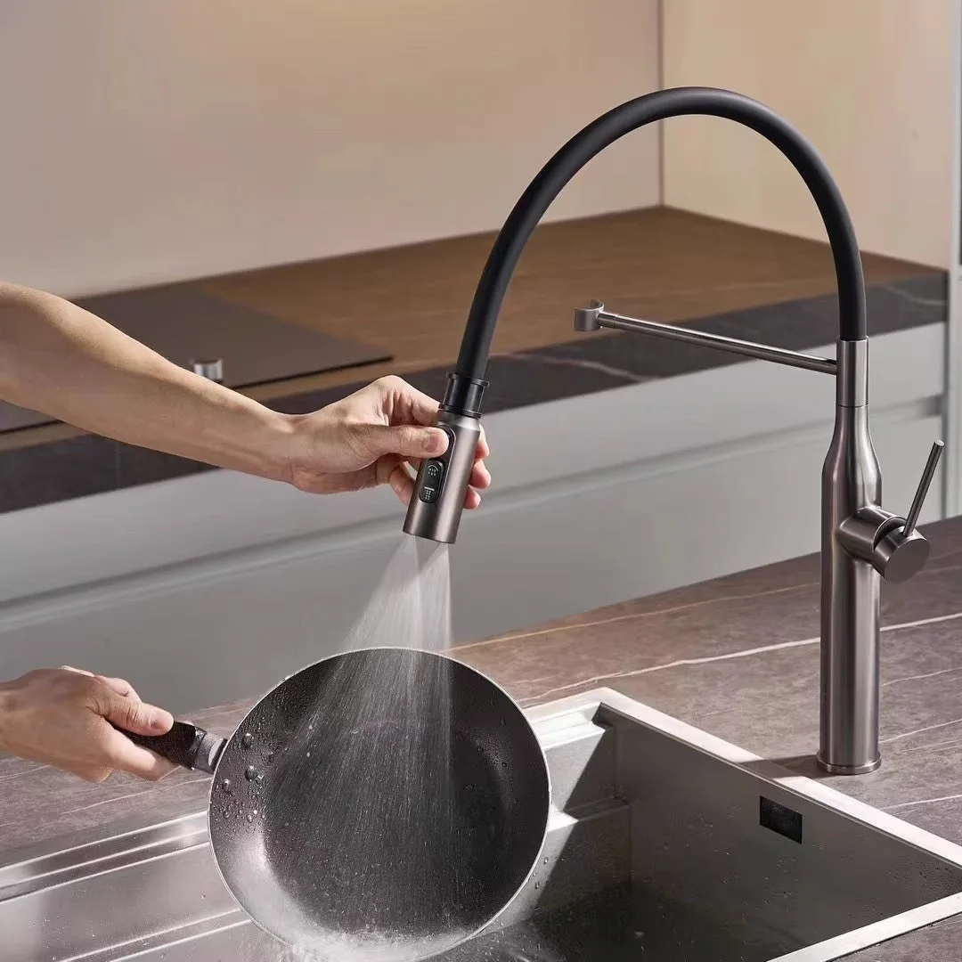 304 Stainless Steel Magnet Pull-out Kitchen Faucet 360 Degree Hot Cold Water Mixer Tap Crane kitchen Sink Tap With Sprayer