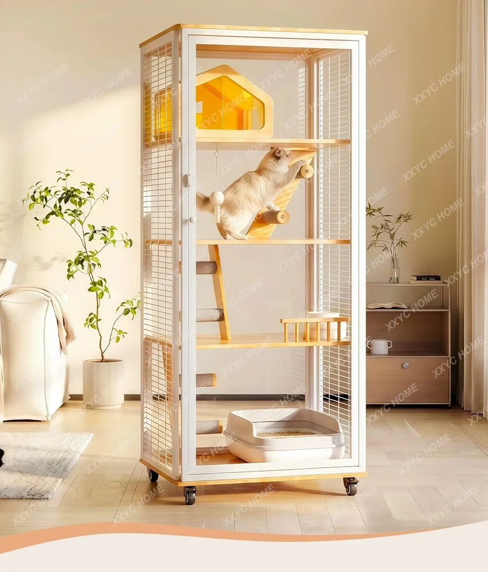 Household cat cage house Solid wood panoramic large space Breathable cat house