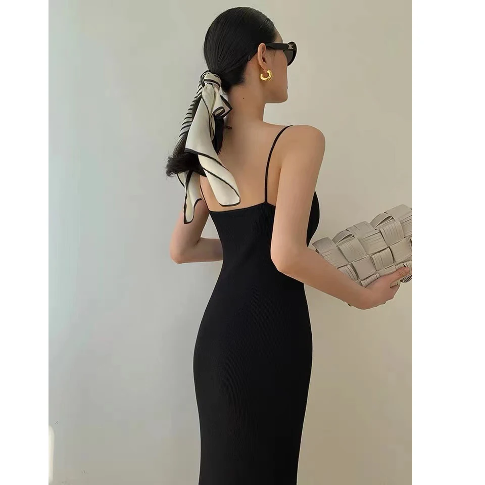 Summer Stylish Chic Women Pencil Dress Sexy Fashion Sleeveless Solid Spaghetti Strap Long Dresses Slim Elegant Female Vestidos