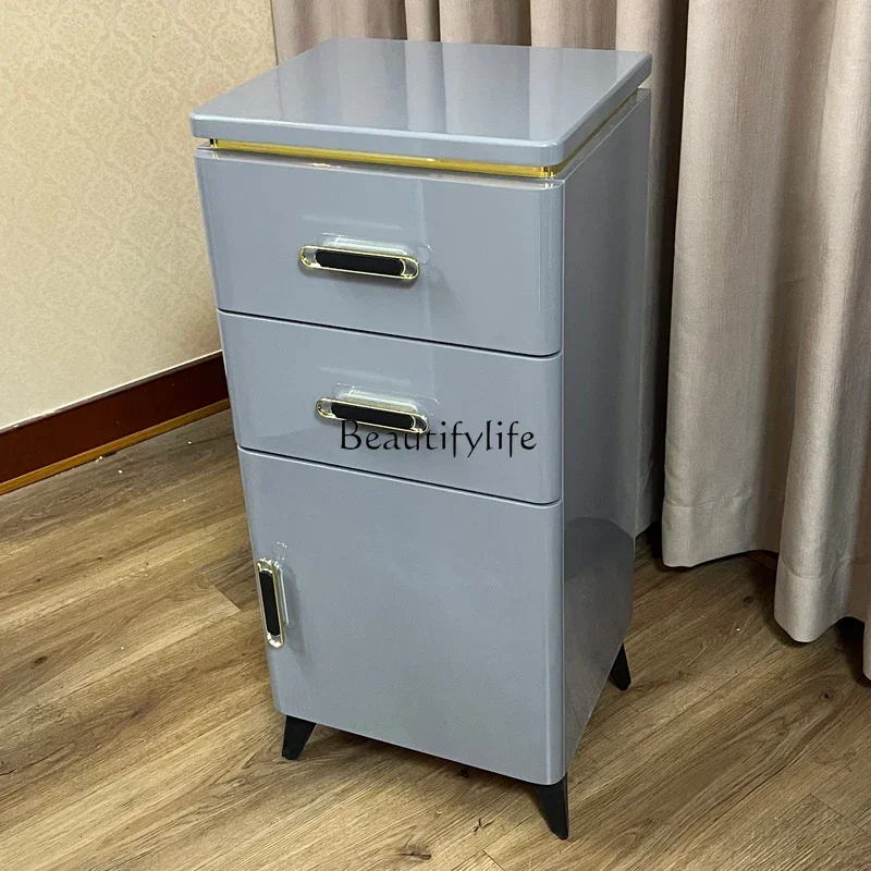 Barber Shop Tool Cabinet for Hair Salon Stainless Steel Hair Double-Sided Stripe Drawer Locker