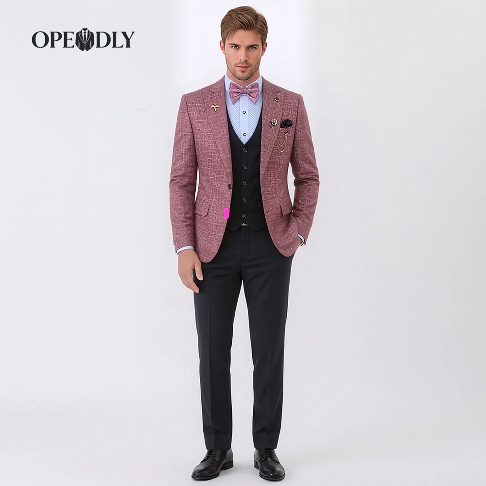 

OPEODLY Men's Slim Fit 3 Piece Tuxedo Suit - One Button Blazer Jacket Vest Pants Set for Formal Wedding And Business Occasions