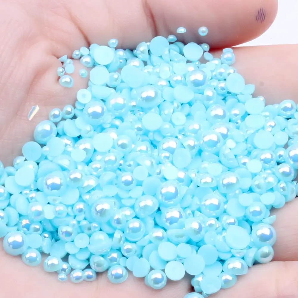 

Aquamarine AB Half Round Resin Pearls 2-12mm And Mixed Sizes Imitation Flatback Glue On Beads DIY Jewelry Making