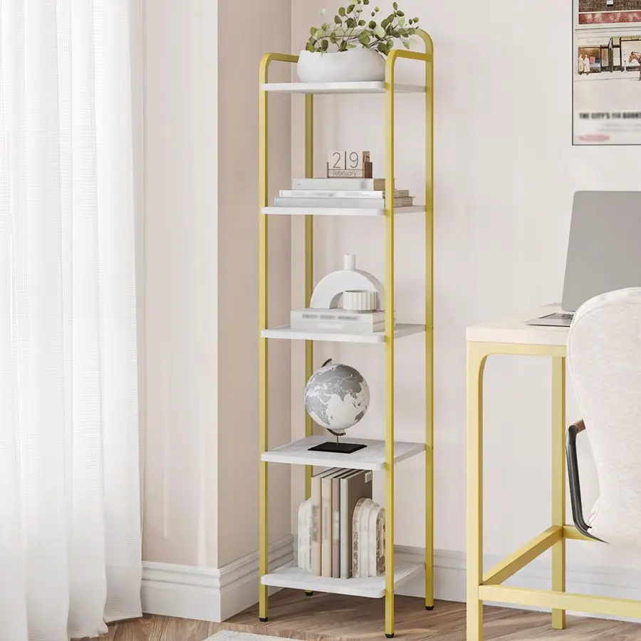 

Bookcase Bookshelf, Narrow Book Shelf, Industrial Corner Shelf Storage Organizer, Slim Shelving Unit for Home Office, Living Ro