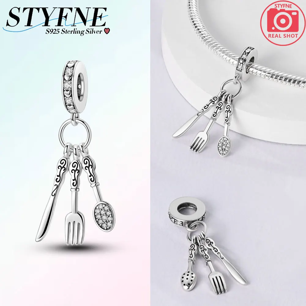 

Подвески из серебра 925 пробы, ретро-ложка, вилка, настольный нож, подвески, подходят для подвесок Plata 925, оригинальный браслет, бусины, женские ювелирные изделия, изготовление своими руками