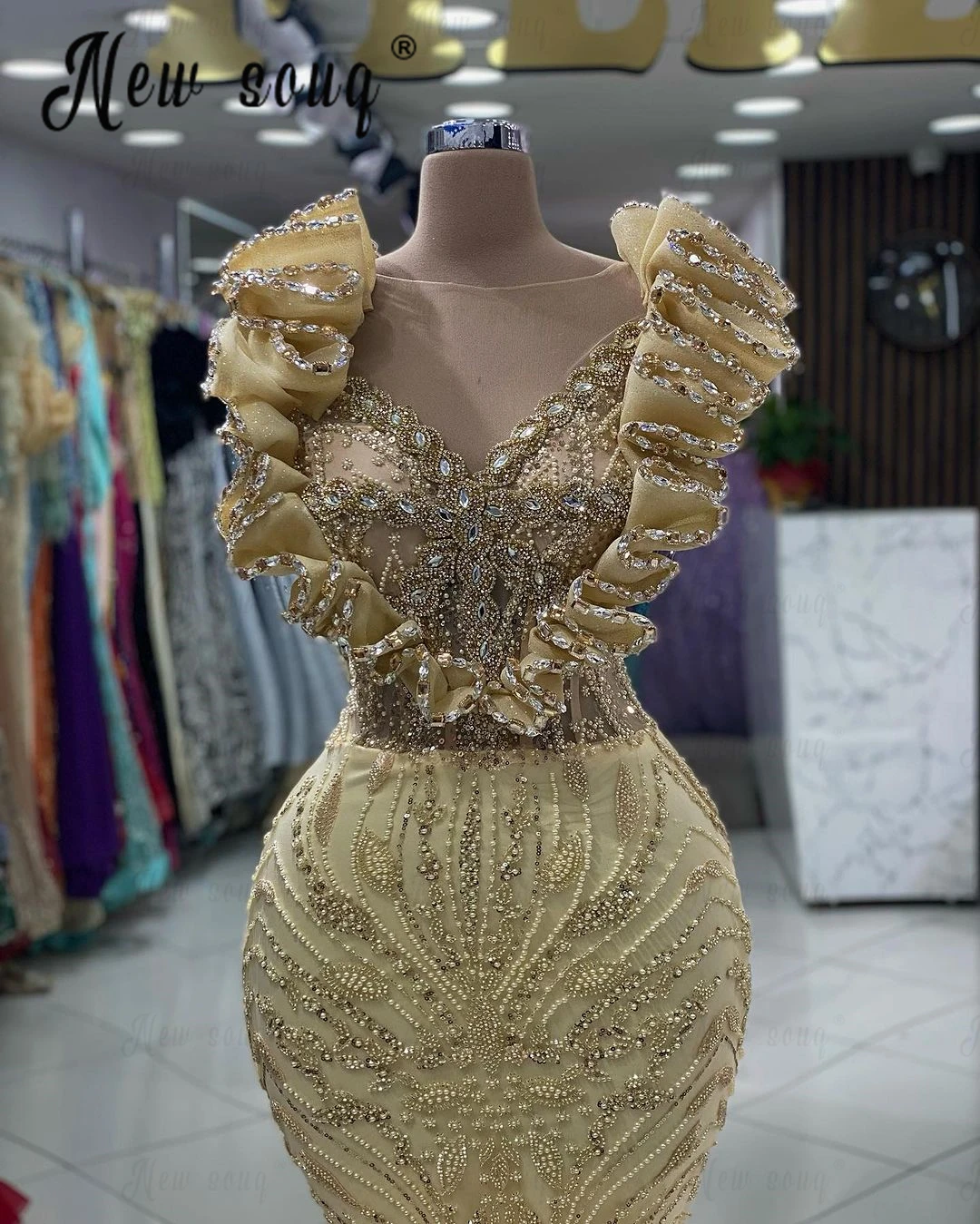 Aso Ebi Gold Sequins Party Dress Sweetheart Wedding Night Gown 2024 Mermaid Prom Dresses Robe Soirée Female Formal Evening Dress