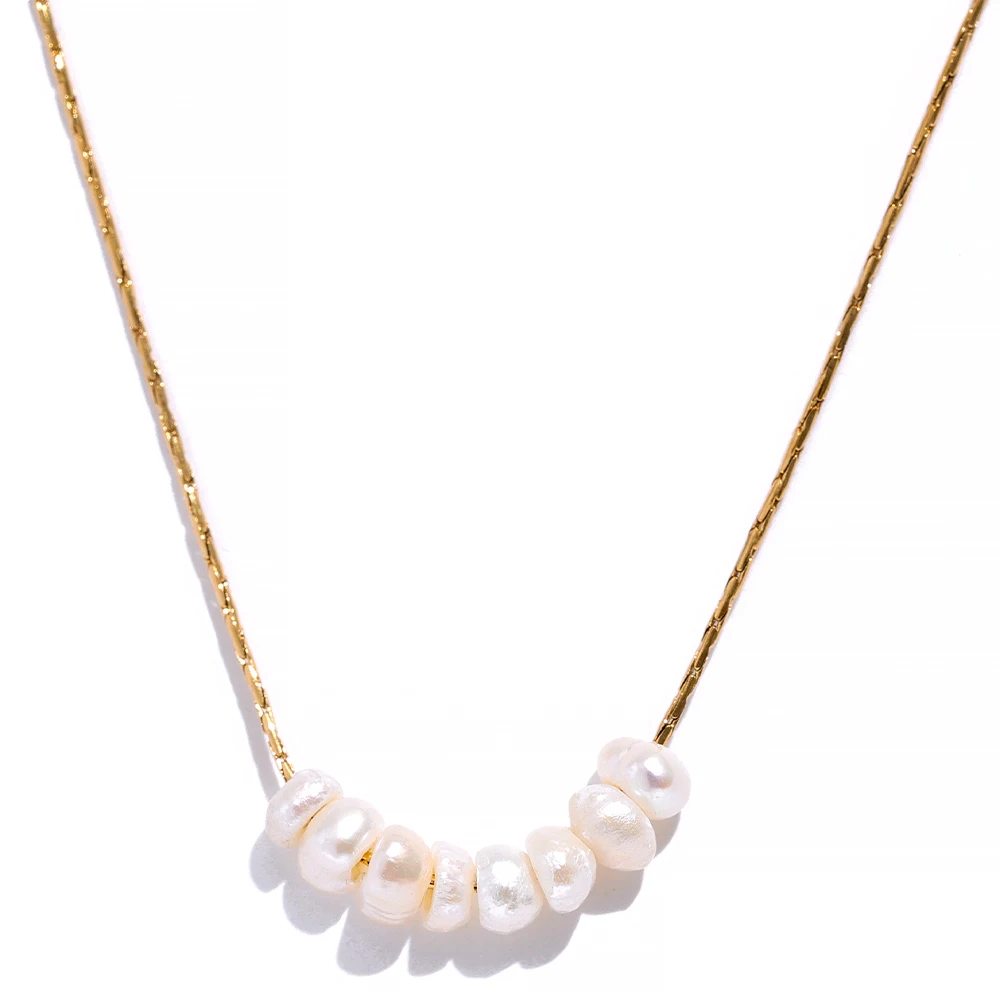 Yhpup Anlauffreie natürliche Perlen, schicke, exquisite Halskette, dünne Kette, Edelstahl, minimalistischer Charm-Kragen, Schmuck für Damen