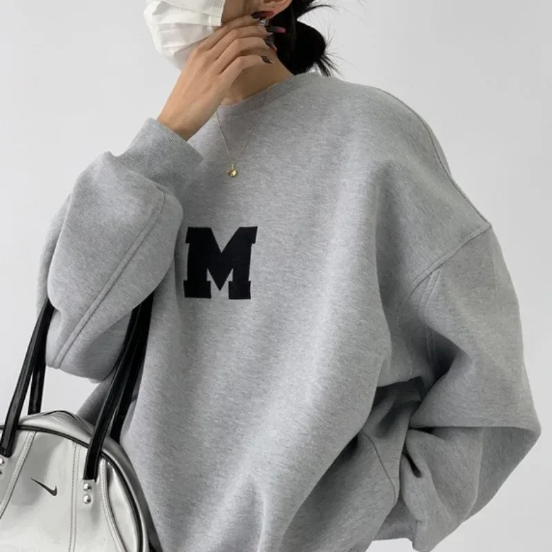 

2025 Spring New Loose All-match Tops Y2k Long Sleeve Clothes for Women Vintage Casual O-neck Letter Sweatshirts Mujer