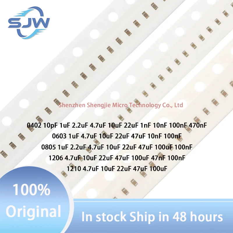 

0402 0603 0805 1206 1210 Surface mount capacitor series 10pF 1uF 2.2uF 4.7uF 10uF 22uF 47uF 100uF 1nF 10nF 47nF 100nF 470nF