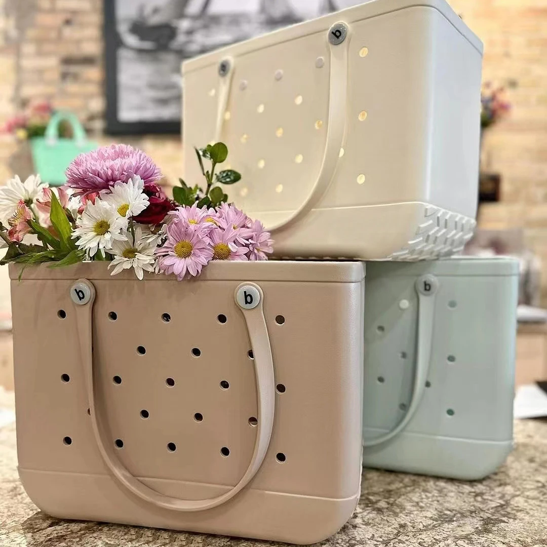 Bolsa de playa EVA M/L, cesta de almacenamiento de goma impermeable, bolso de compras Extra grande para mujer, bolso de Picnic Croc, bolso de mano de playa de gelatina, regalo