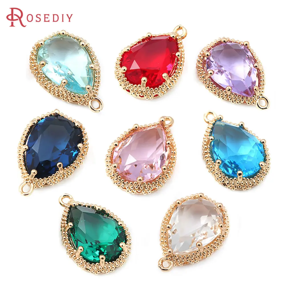 

19.5x13MM 24x17MM 18K Gold Color Brass Glass Drop Charms Pendants High Quality Jewelry Making Necklace Earrings Diy Accessories