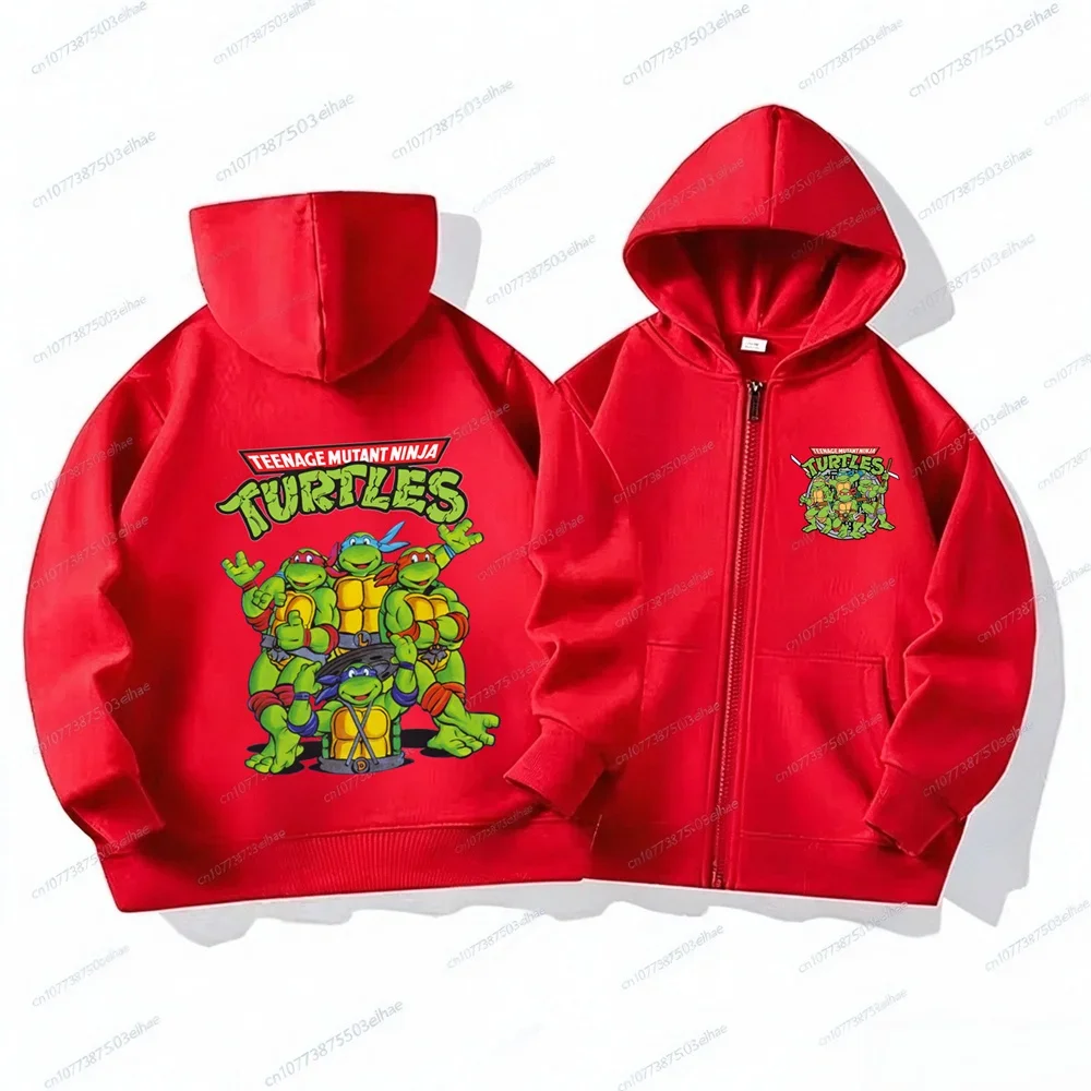 Boys Girls Ninja Turtle Cartoon Zipper Hoodie Happy Squad Character Pattern Soft Fleece Casual Birthday Gift Jacket For Children