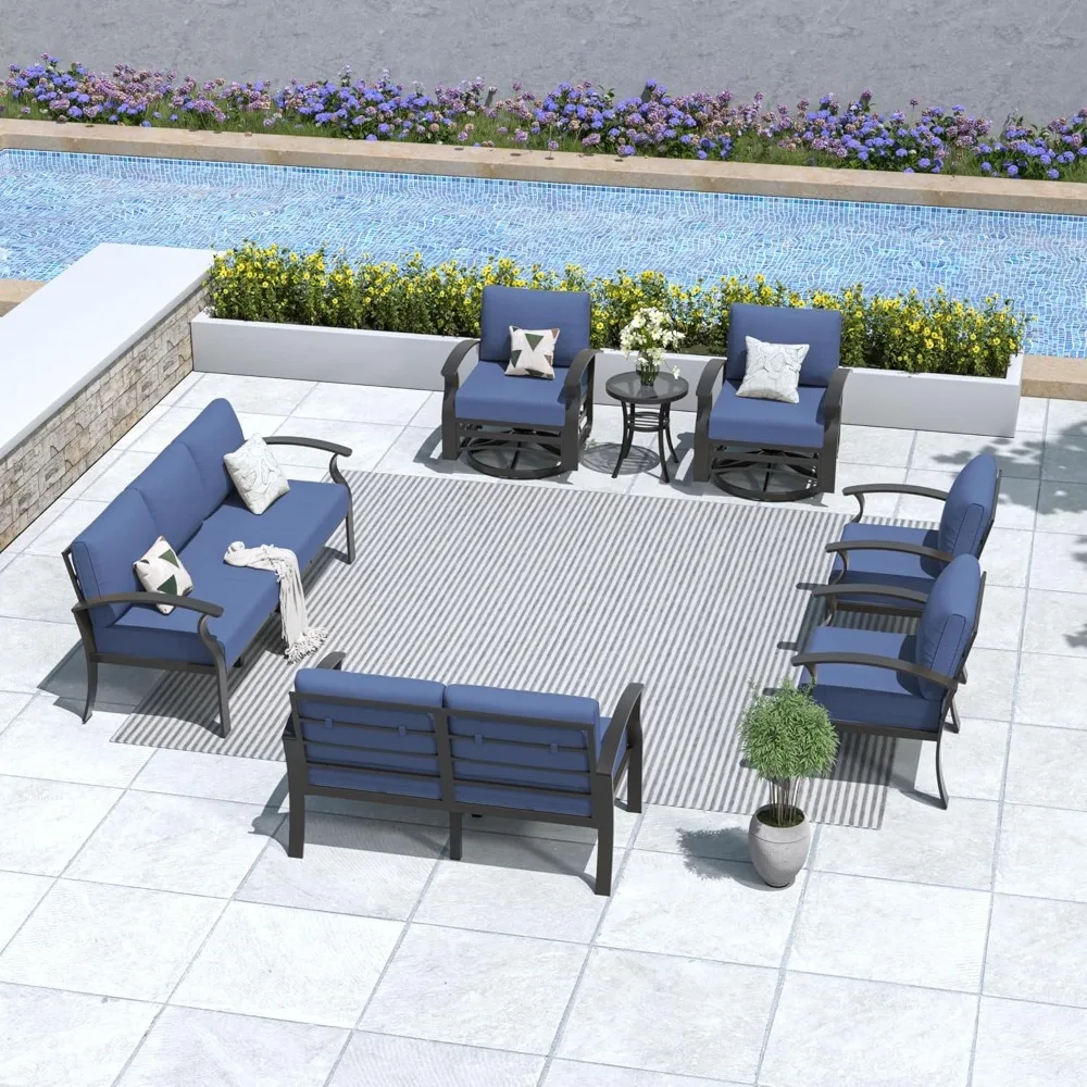 

Aluminum Patio Furniture Set with 2 Swivel Chairs 9-seat Metal Patio Sectional Sofas Patio Conversation Set w/5.1" Cushions
