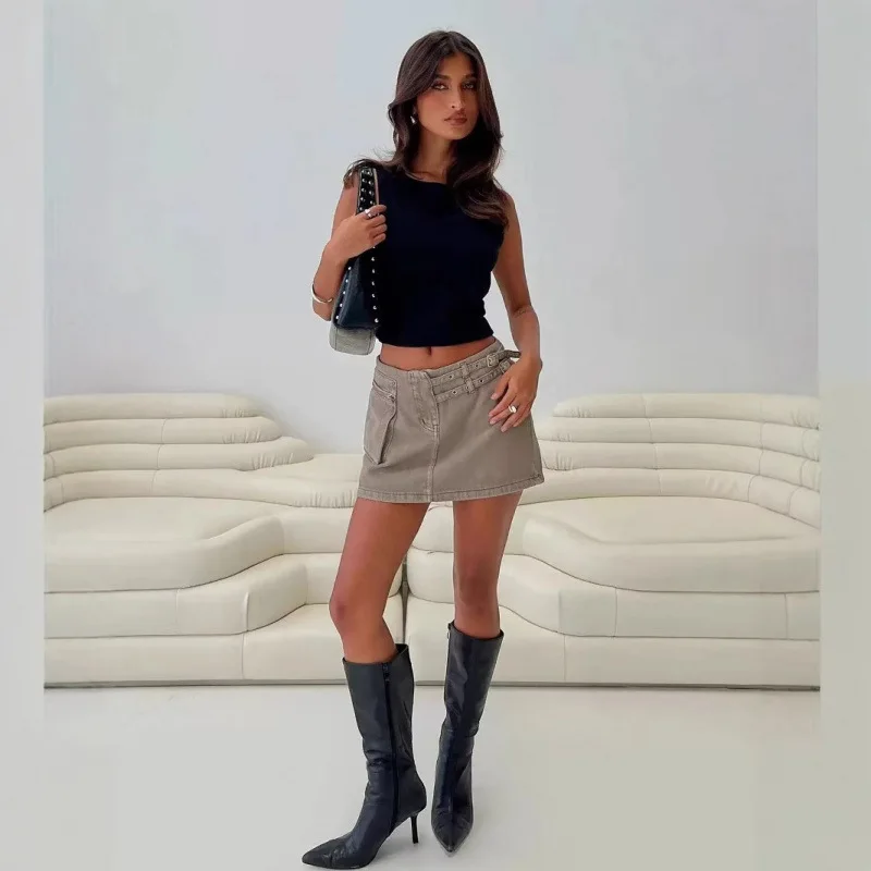 

Princ Polly Skirt Silver Hardware Waed Denim Side ket Details OL Sle Spring Collection Chinese Manufacturer