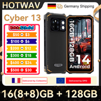 HOTWAV Cyber 13 Rugged Smartphone 16GB(8+8) 128GB 150LM Flashlight 6.6'' HD+ 10800mAh 64MP Android 14 Cellphone