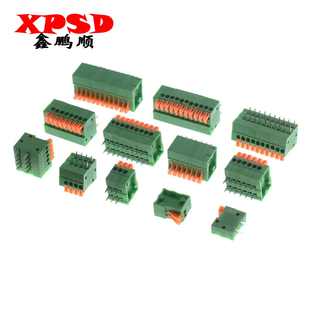 10Pcs 2.54mm Pitch KF141V KF141R Push-in Spring Screwless Terminal Block Straight/Bent Foot 1/2/3/4/5/6/7/8/9/10P PCB Connector