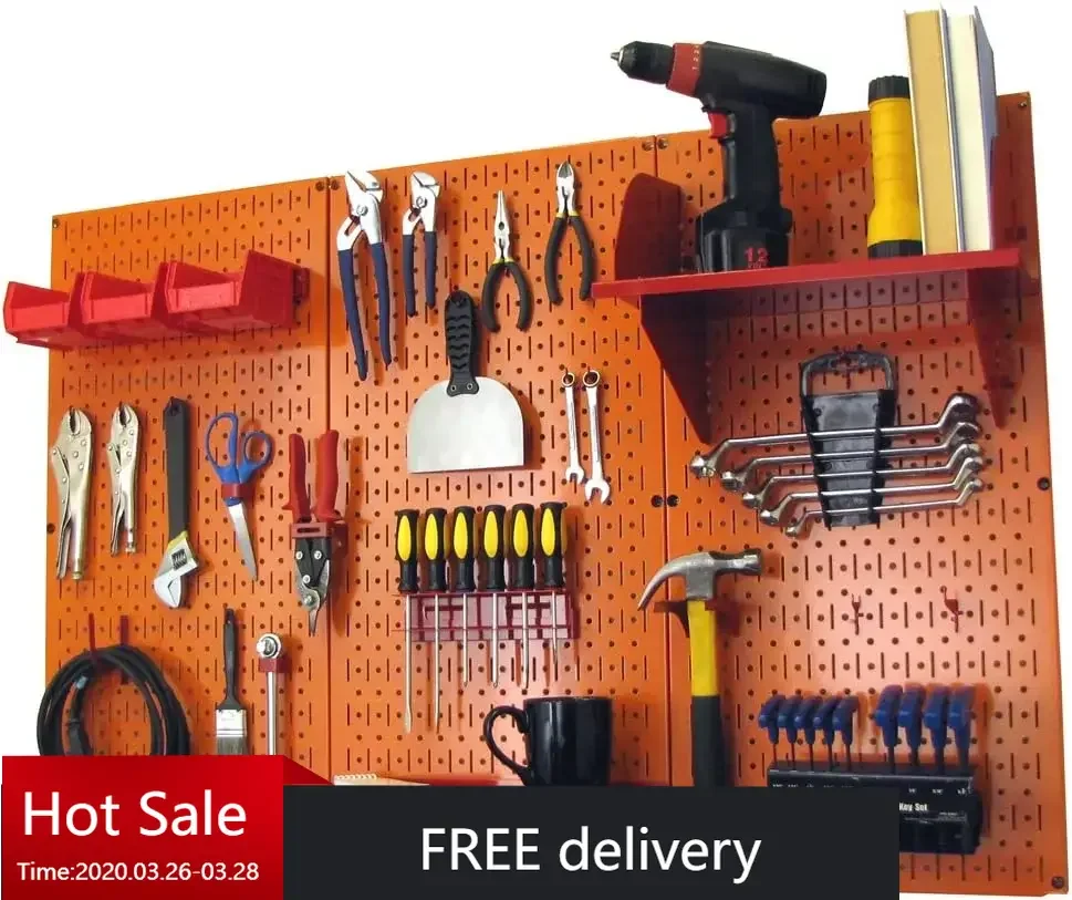 Pegboard Organizer Wall Control 4 ft. Metal Pegboard Standard Tool Storage Kit with Orange Toolboard and Red Accessories