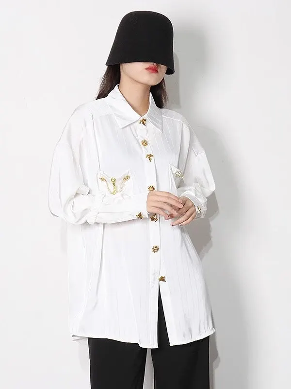 Primavera 2025 Nuovo Sle Satin irt Comodo Casual Bottone dorato Donna Faion Icon Ampia gamma di utilizzo Lungo Sve Ne