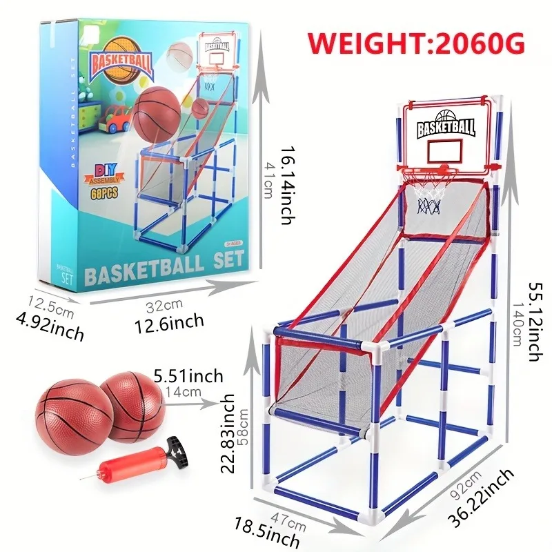 Children\'s large basketball shooting machine with 2 basketballs, easy to assemble, interactive indoor and outdoor sports basketb