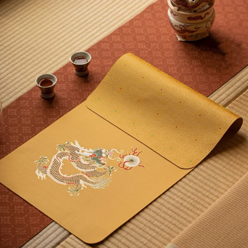 Dragon Embroidered Silk Brocade Heat Resistant Tea Runner, New Chinese Style Tea Ceremony Table Mat