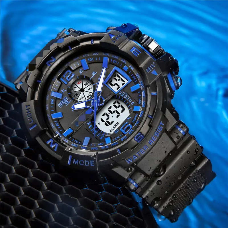 Large dial watch men Student models multifunctional outdoor sports waterproof dual-display LED luminous electronic watch female