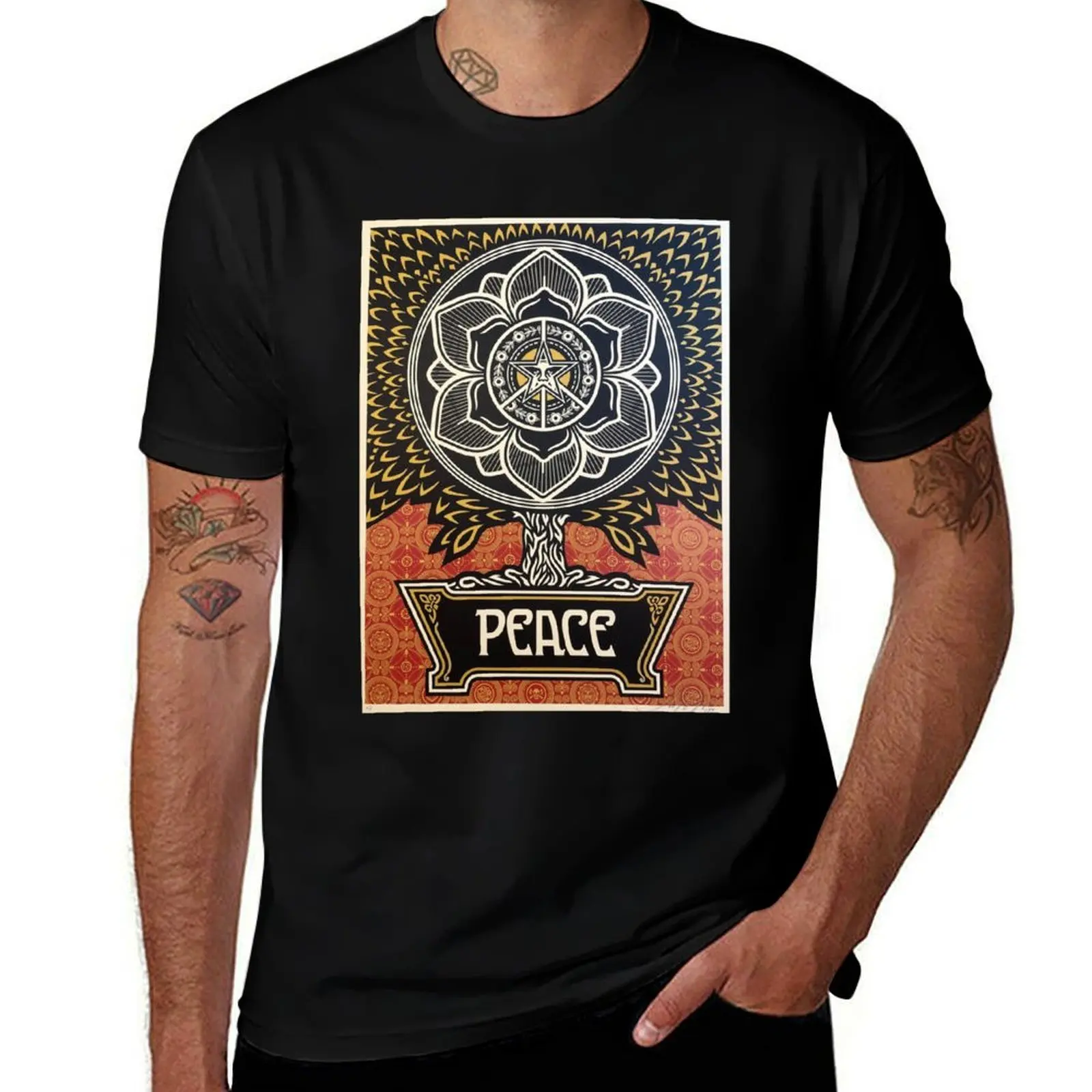 Peace Shepard Fairey T-Shirt Casual Breathable Short Sleeve Top T-Shirt