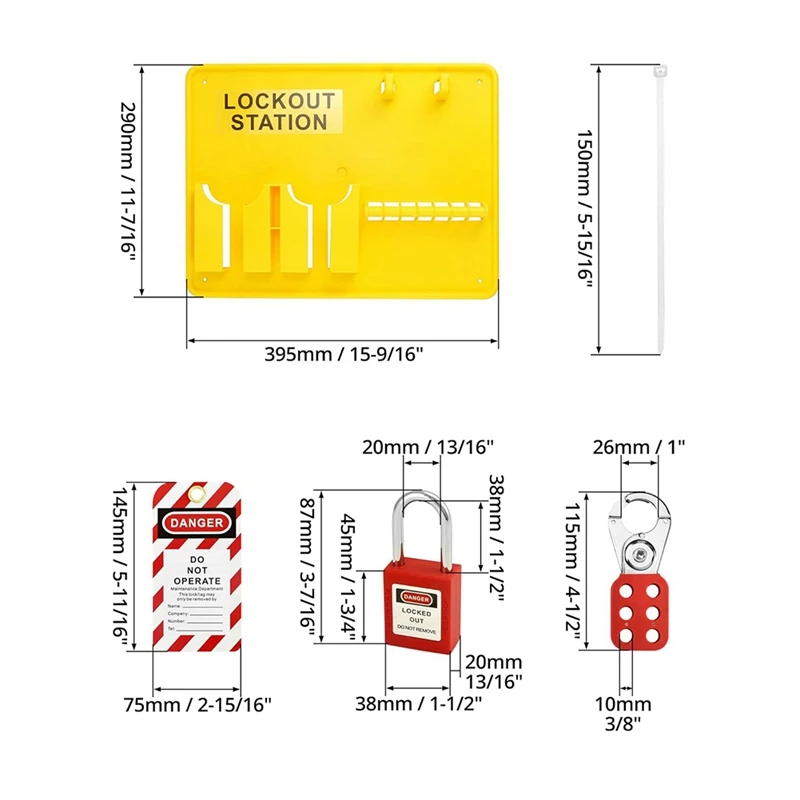 Lockout Tagout Station,6 Pcs Safety Padlock, Lockout Station, 2 Pcs Hasp,32 Pcs Tags 20 Pcs Zip Ties,For Electric Power