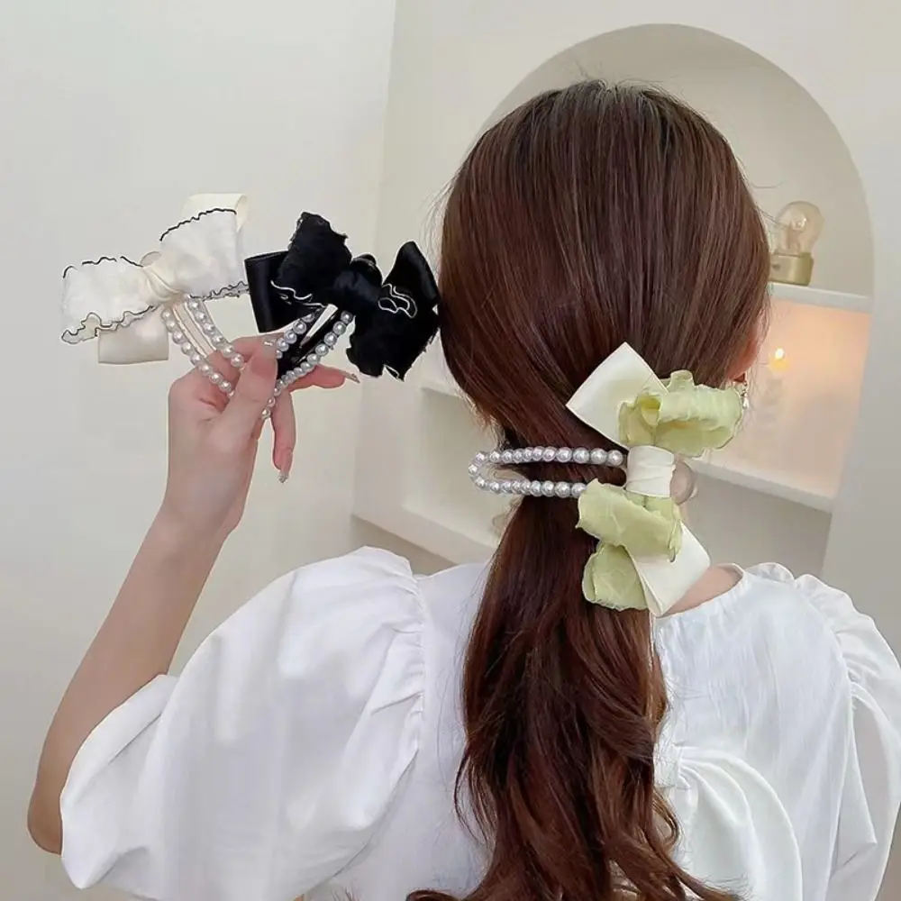 مشابك اللؤلؤ الكورية للنساء ، غطاء الرأس القوس ، إكسسوارات الشعر البلاستيكية الأنيقة ، مقاطع منقار البط