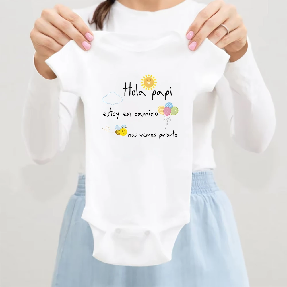 Hi Daddy I'm on My Way! See You Soon! Printed Baby Bodysuit Funny Newborn Romper Infant  Jumpsuit Pregnancy Announcement