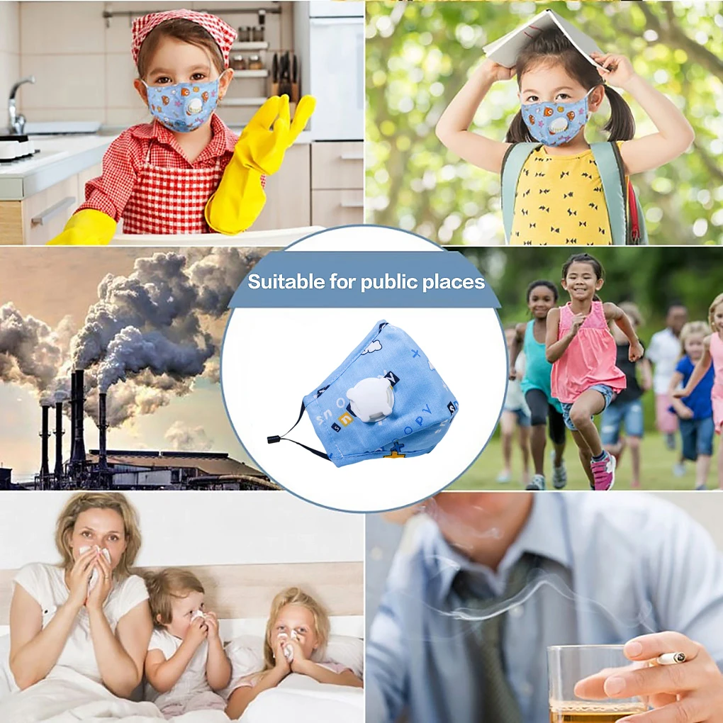 

Children PM2.5 Mask Breathable Cotton Cartoon Mouth Face Cover with Filter Small Cloud with Valve