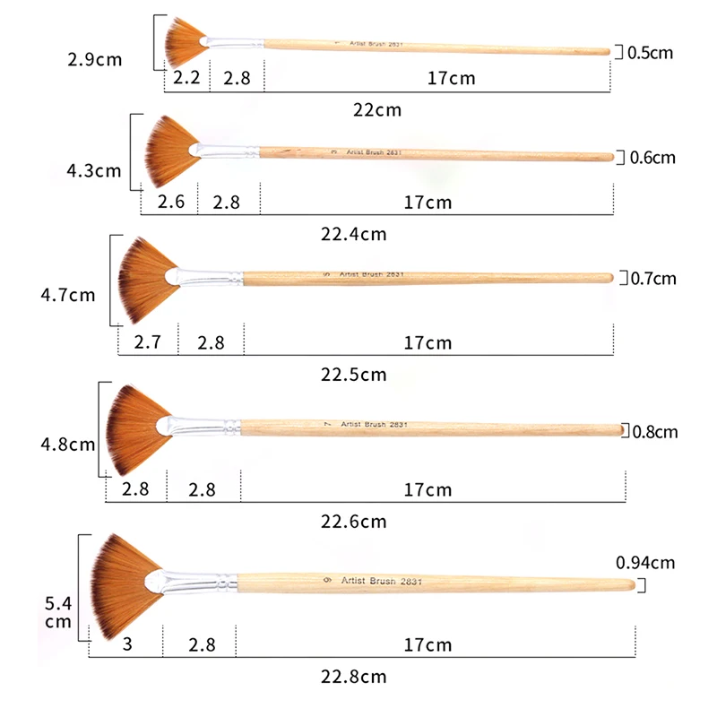 5 шт., кисти для рисования гуашью в форме веера