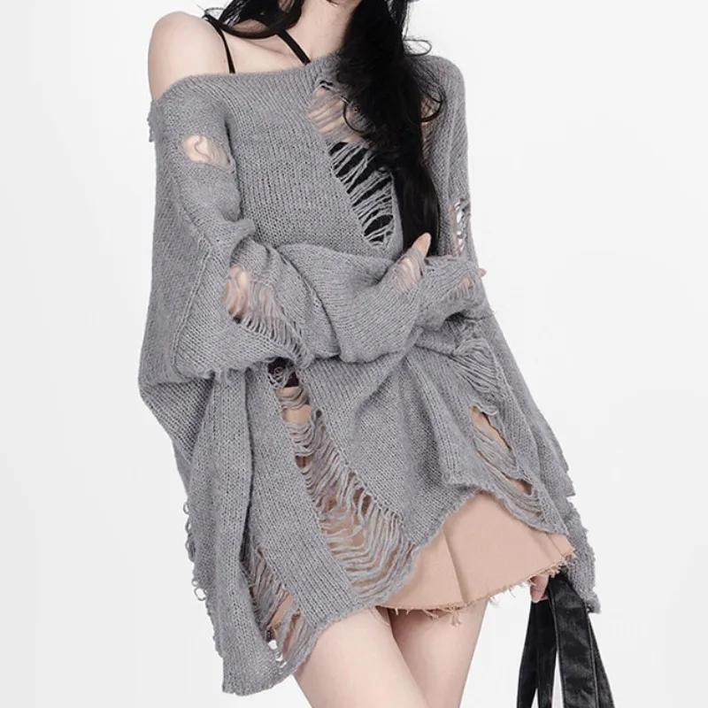 

Loose Long Sve Women's Knitted Sweater Hollow out Casual Sle Korean Faion Spring Summer Airy Lantern Sve Top