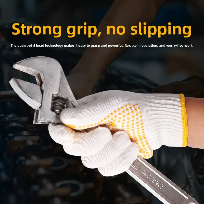 12 pares de luvas de proteção do trabalho fio de algodão engrossado antiderrapante trabalho de construção masculino fio de algodão resistente ao desgaste do trabalho
