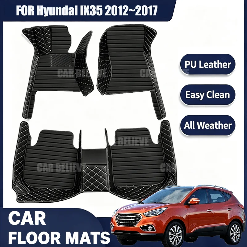 For Hyundai IX35 2012~2017, simple and luxurious imitation PU leather car mats, durable, stain resistant, easy to clean