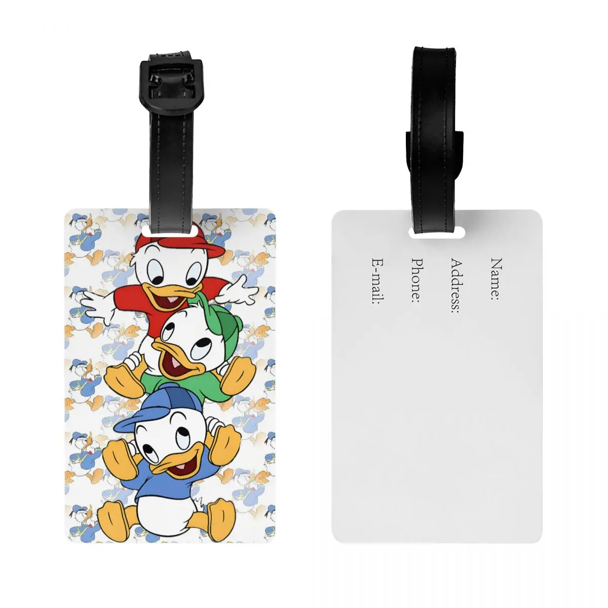 Étiquette de bagage Donald Duck personnalisée avec carte nominative, étiquette d'identification de couverture de confidentialité Anime mignon pour sac de voyage valise
