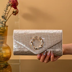 New stone print simple clutch bag Wedding party dinner bag Retro large capacity fashion clutch bag Metal chain shoulder bag