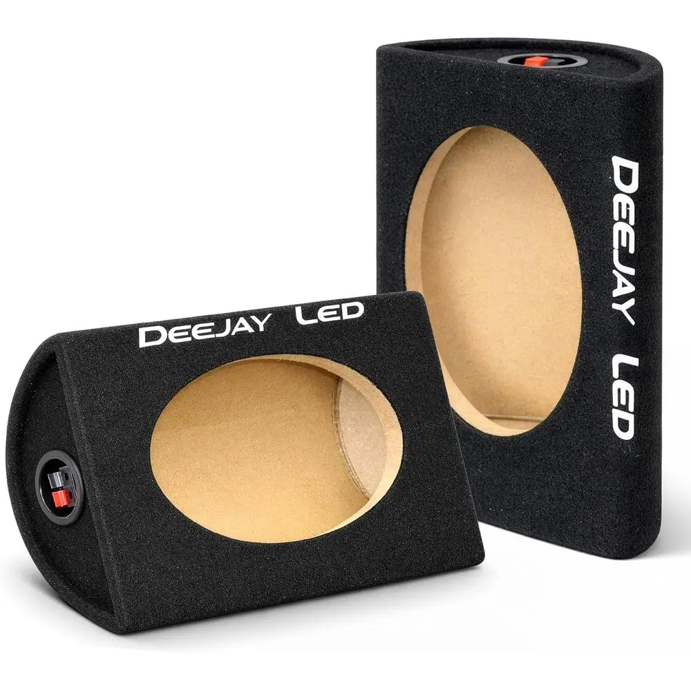 

Pair of 6x9 Curved Rear MDF Speaker Enclosures with Black Carpet, Quick Release Terminals, Suitable for Vehicles