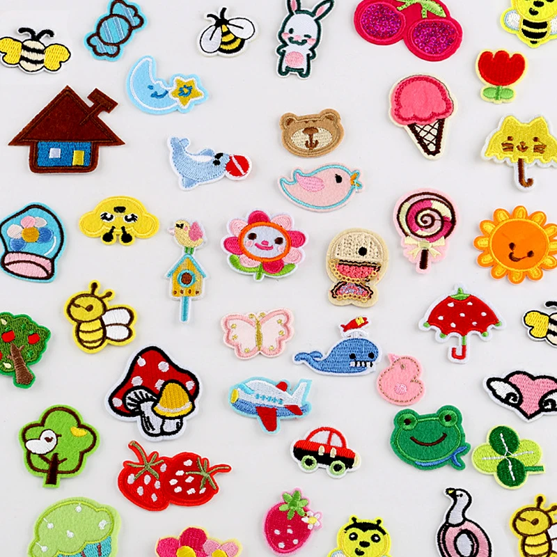 10 Stück Kinder-Aufnäher für Kleidung, zum Aufbügeln, zufällig, für Jungen und Mädchen, Tierfrüchte, Biene, niedlich, bestickt, zum Aufnähen, kleiner Parche, Anime-Diy – Detail 3