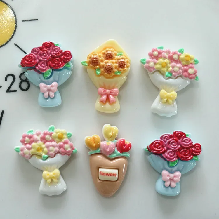 5pcs miniso series colorful flower cartoon resin flatback cabochons diy crafts materials jewelry making charms