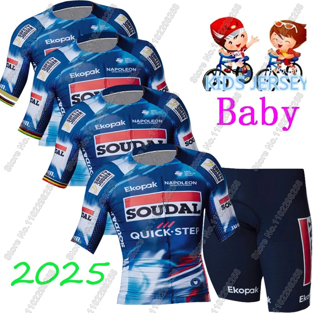 Kids 2025 Soudal Quick Step Cycling Jersey Set Boys Girls Cycling Clothing Children Bike Suit MTB Ropa Maillot