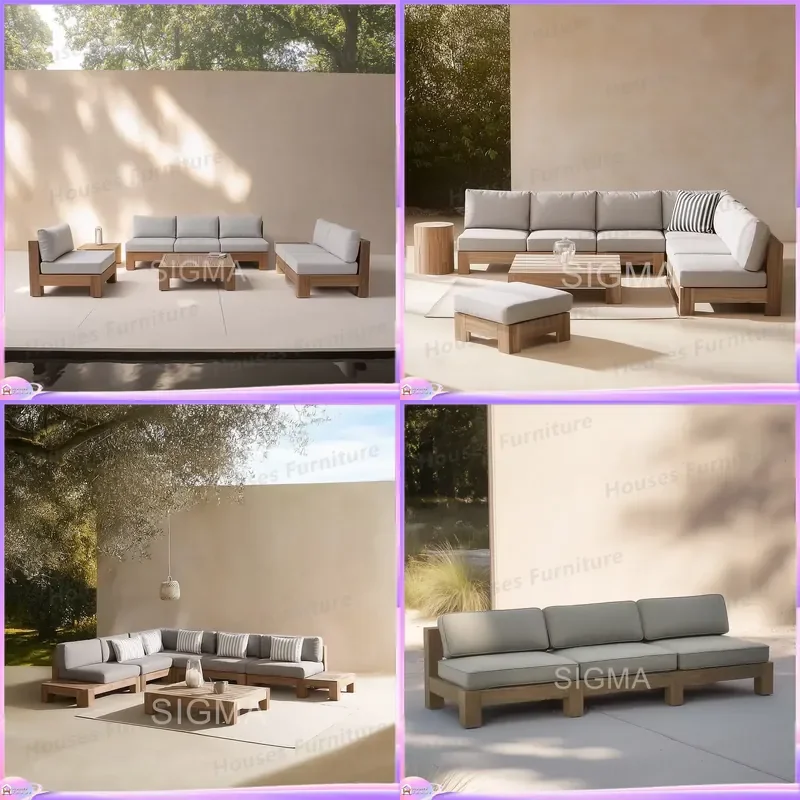 Teak Outdoor Sofa Set Hotel Style Eco Friendly Garden Furniture Quick Dry Cushions Patio Poolside Villa Sectional Couch