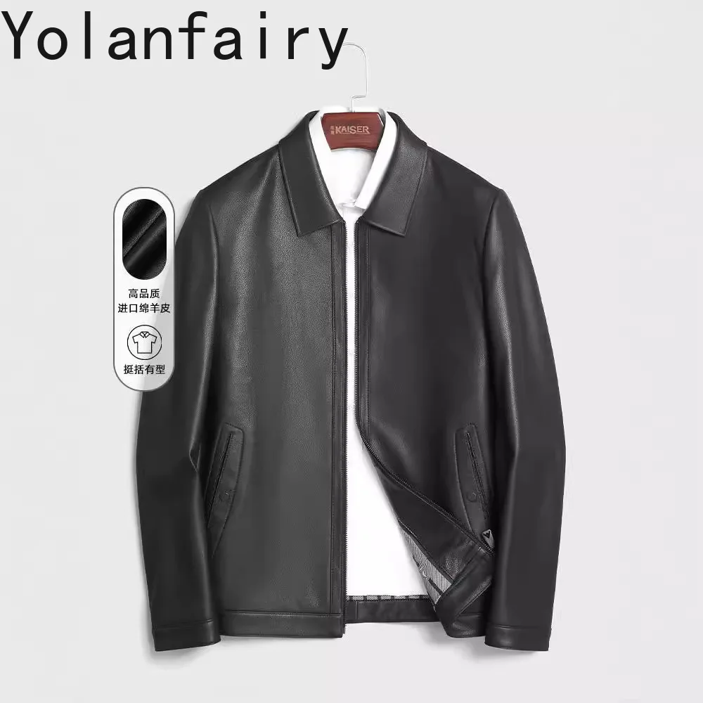 YOLANFAIRY High Quality Genuine Leather Jacket Men Casual Lapel Real Sheepskin Leather Coat Fall Winter Man Clothing jaquetas