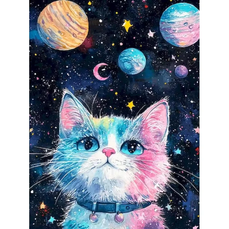Paint By Number Galaxy Cat Drawing on Canvas HandPainted Painting Art Gift DIY Pictures By Number Planets Kits Home Decor