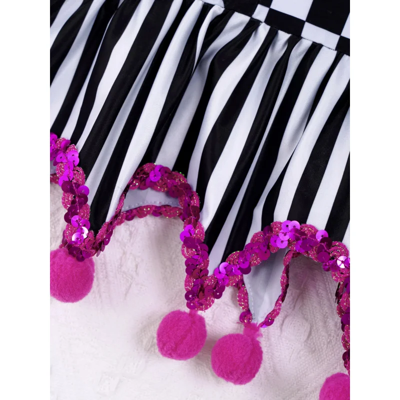 Ragazze Circo Clown Joker Spettacolo di Halloween Costume Festival Gioco di scena Gioco di ruolo Griglia Pompon Ornato Paillettes Tutu Body Dress