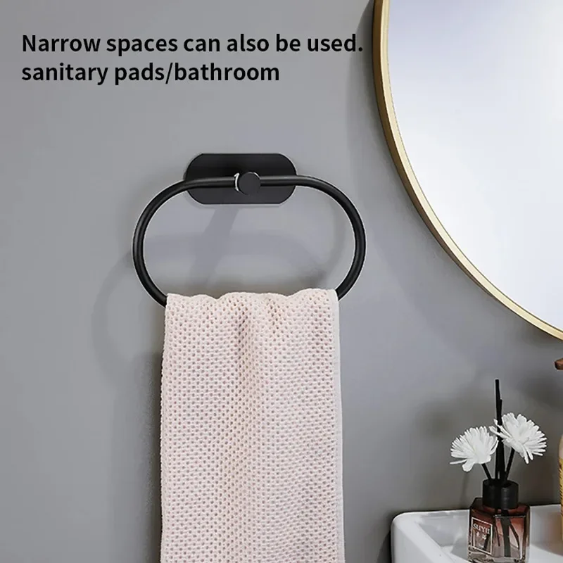 مناشف الحمام رف حامل منشفة من الفولاذ المقاوم للصدأ ذاتية اللصق الأسود Washhand شماعات حلقة السكك الحديدية بار اكسسوارات تخزين المطبخ #1