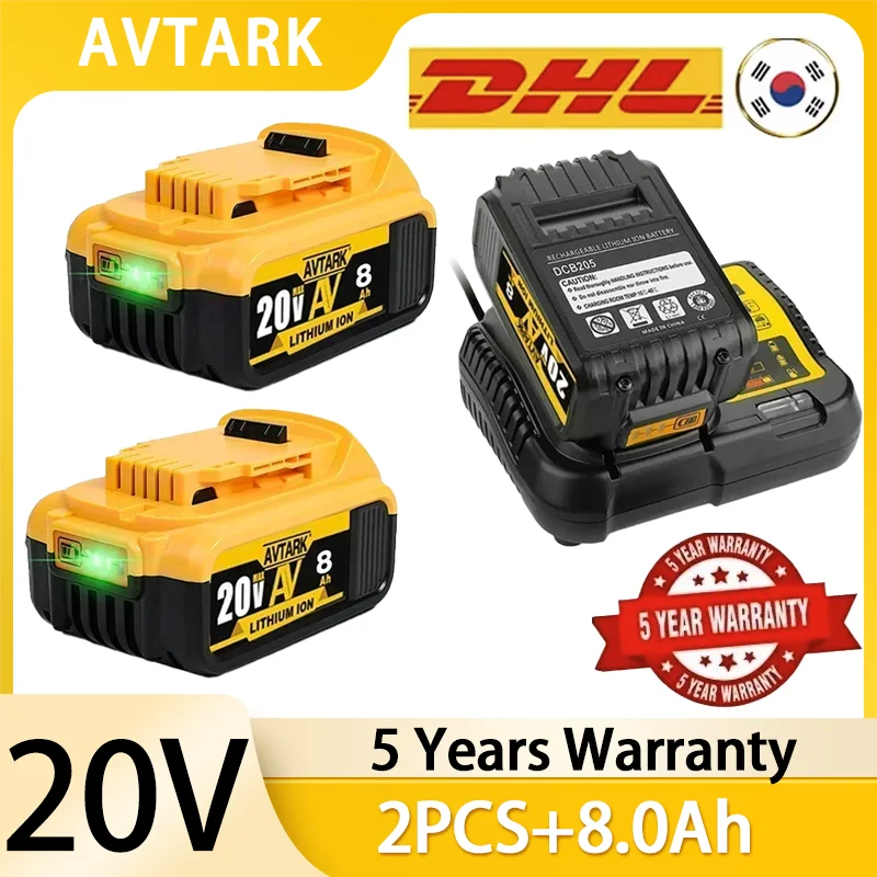 

Оригинальный сменный литий-ионный аккумулятор DCB200 18 В/20 В MAX 6,0 Ач 8,0 Ач DCB200 для аккумуляторов электроинструментов DeWalt DCB205 DCB201 DCB203