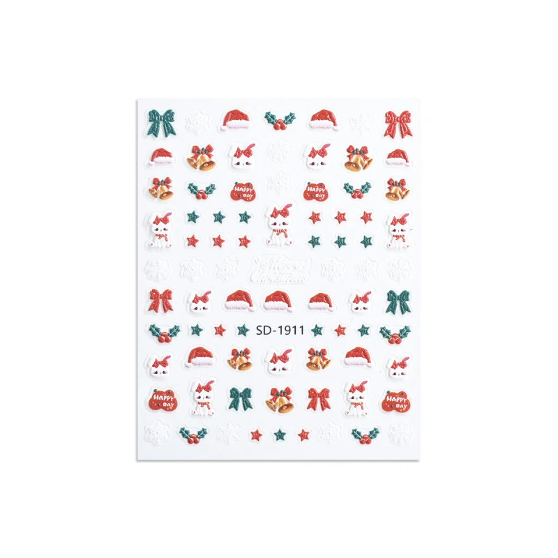 Świąteczne Urocze Naklejki na Paznokcie z Kokardkami, Świętym Mikołajem, Bałwanem, Choinką, Łosiem i Płatkami Śniegu, Świąteczne Słodkie Naklejki do Manicure